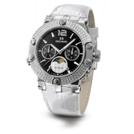 1690-5-706 black, ss with stones, white leather Швейцарський годинник Seculus