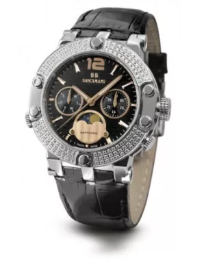 1690-5-706 black-rose, ss with stones, black leather Швейцарський годинник Seculus