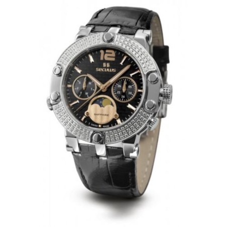 1690-5-706 black-rose, ss with stones, black leather Швейцарський годинник Seculus