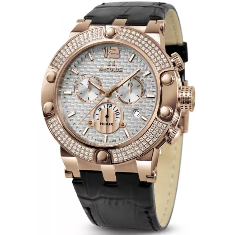 4490-2-503 white, pvd-r stones, black leather Швейцарський годинник Seculus