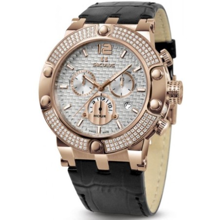 4490-2-503 white, pvd-r stones, black leather Швейцарський годинник Seculus