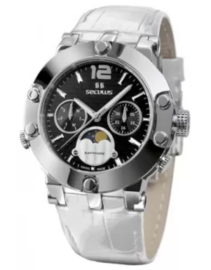 1690-5-706 black, ss, white leather Швейцарський годинник Seculus