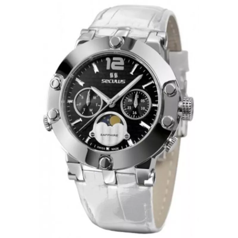 1690-5-706 black, ss, white leather Швейцарський годинник Seculus