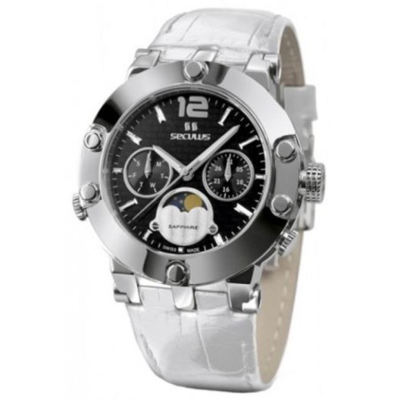 1690-5-706 black, ss, white leather Швейцарський годинник Seculus