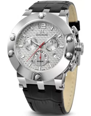 4490-2-503 white, ss, black leather Швейцарський годинник Seculus
