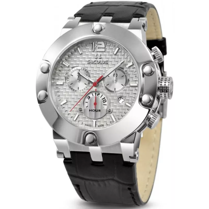 4490-2-503 white, ss, black leather Швейцарський годинник Seculus