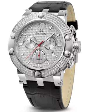 4490-2-503 white, ss stones, black leather Швейцарський годинник Seculus