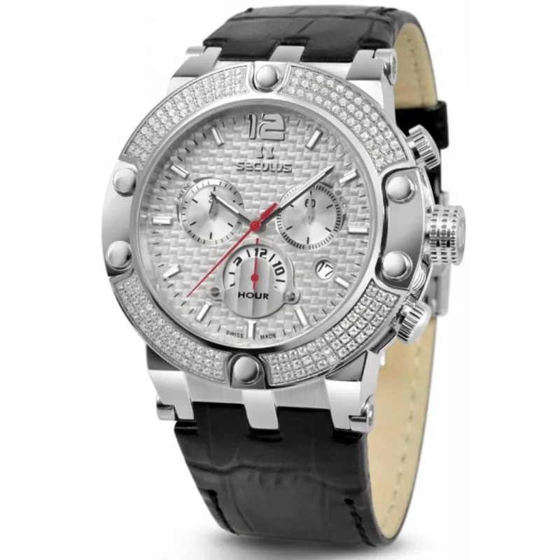 4490-2-503 white, ss stones, black leather Швейцарський годинник Seculus