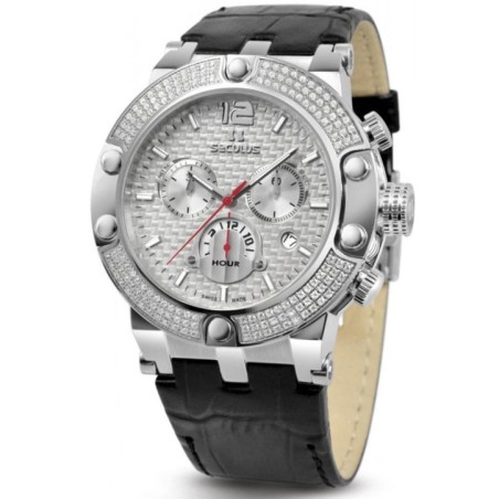 4490-2-503 white, ss stones, black leather Швейцарський годинник Seculus