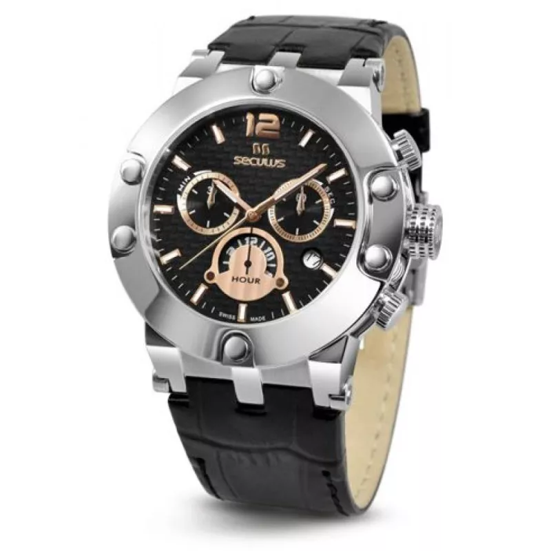 4490-2-503 black-rose, ss, black leather Швейцарський годинник Seculus