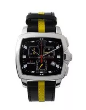 4480-1-816 black, ss, black yellow leather Швейцарський годинник Seculus