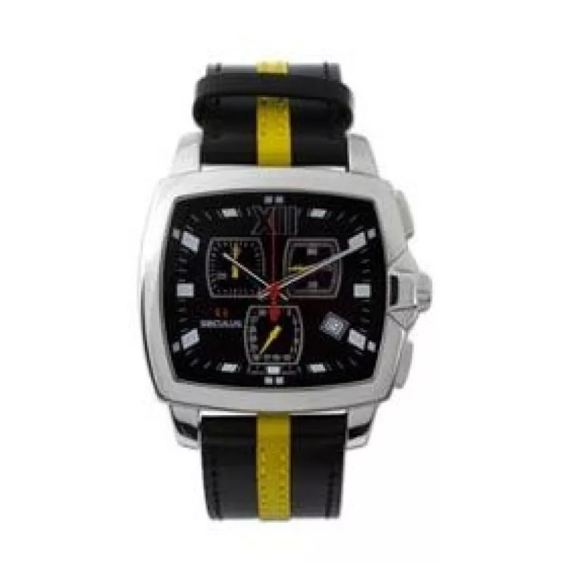 4480-1-816 black, ss, black yellow leather Швейцарський годинник Seculus