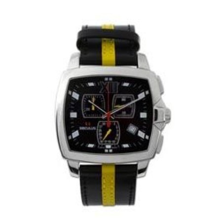 4480-1-816 black, ss, black yellow leather Швейцарський годинник Seculus