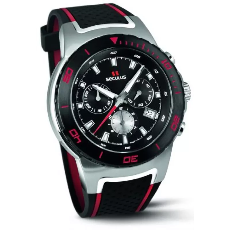 4488-2-503 black, ss tr-ipb red, silicon black red Швейцарський годинник Seculus