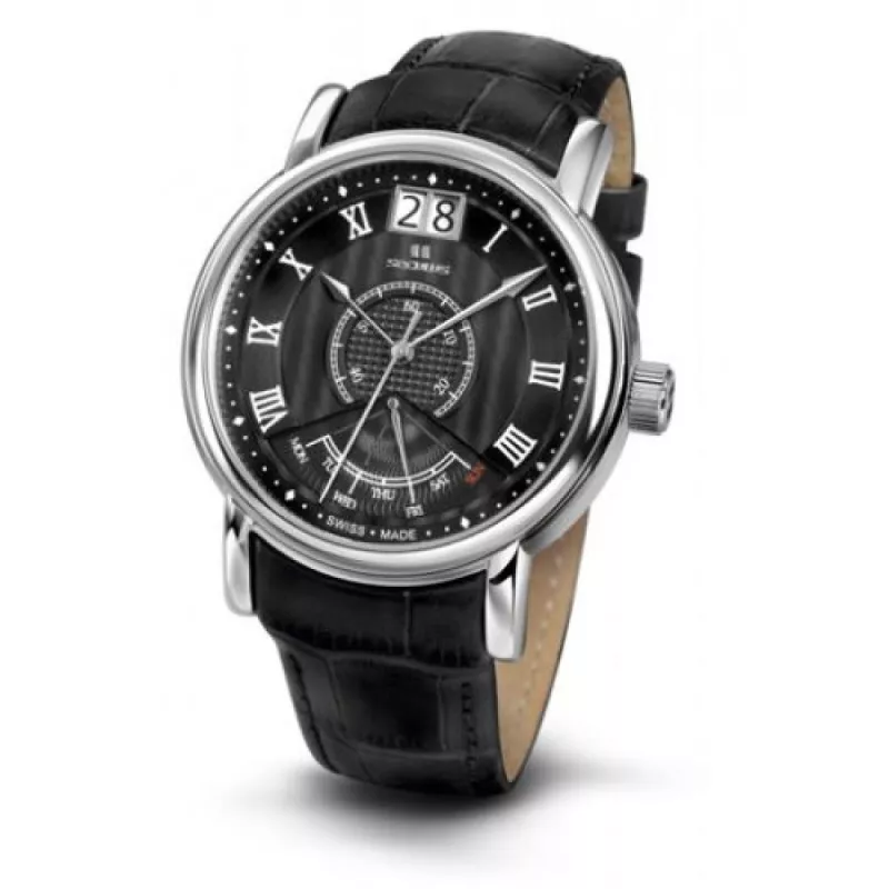 4506-3-7003 black, ss, black leather Швейцарський годинник Seculus