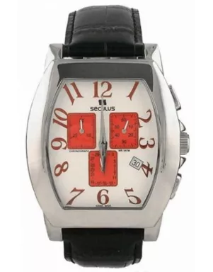 4469-1-816 ss case, white with red eyes dial, black leather Швейцарський годинник Seculus