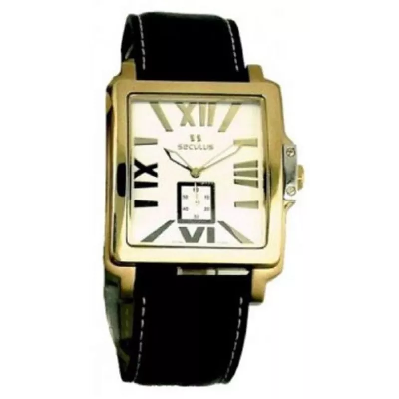 4492-1-1069 stainless-gilt, pvd, black leather Швейцарський годинник Seculus