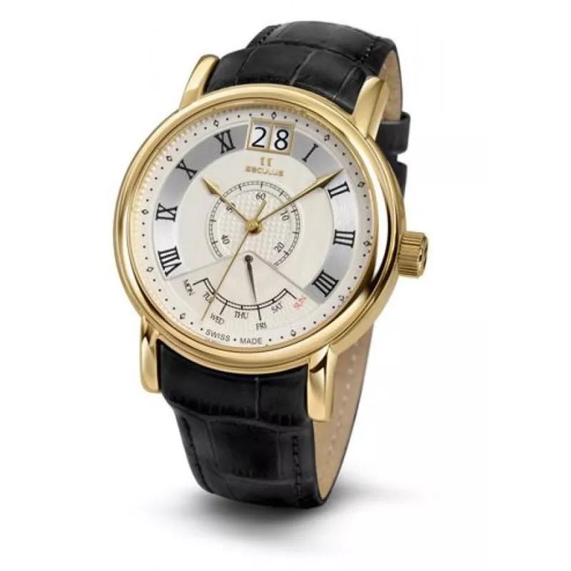 4506-3-7003 white, pvd-y, black leather Швейцарський годинник Seculus