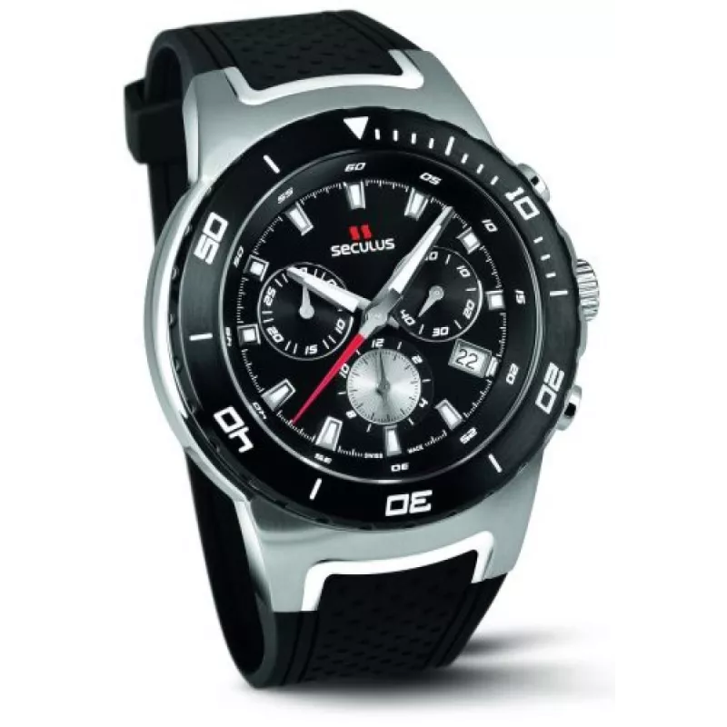 4488-2-503 black, ss tr-ipb silver, silicon black Швейцарський годинник Seculus