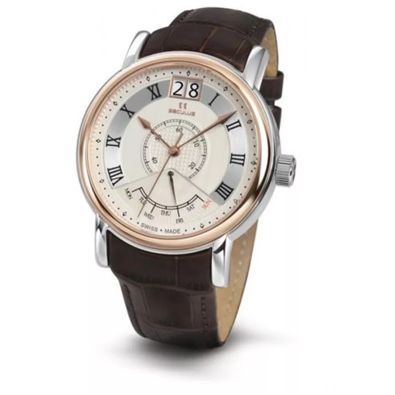 4506-3-7003 white, ss-r, brown leather Швейцарський годинник Seculus