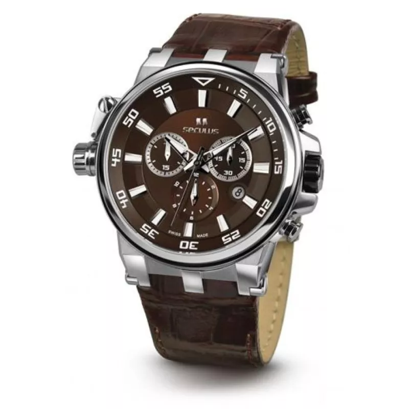 4510.5.503D brown, ss, brown leather Швейцарський годинник Seculus