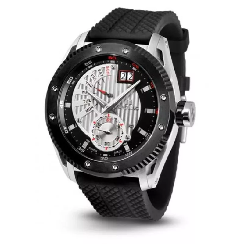 9535-2-7004P black-white, ss-ipb, black silicon Швейцарський годинник Seculus