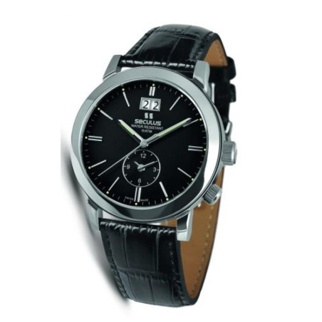 9537-1-620 black, ss, black leather Швейцарський годинник Seculus