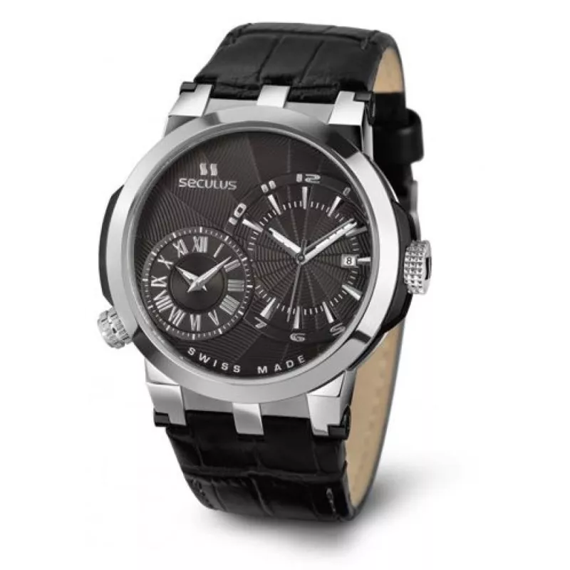 4511-5-775-751 black, ss, black leather Швейцарський годинник Seculus
