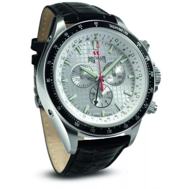 9531-2-504 white, ss, black leather Швейцарський годинник Seculus