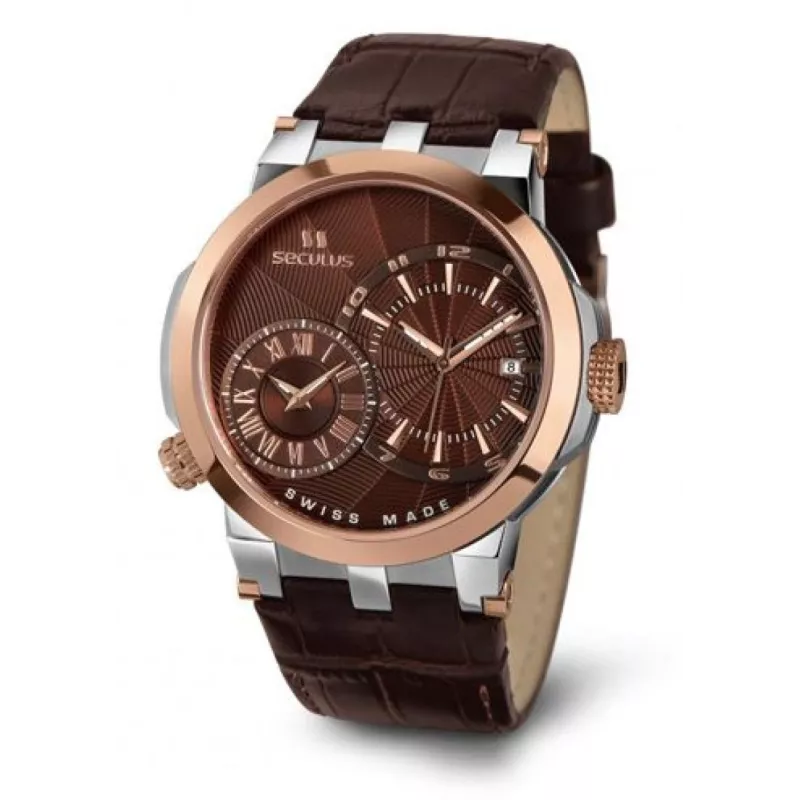 4511-5-775-751 brown, ss-r, brown leather Швейцарський годинник Seculus