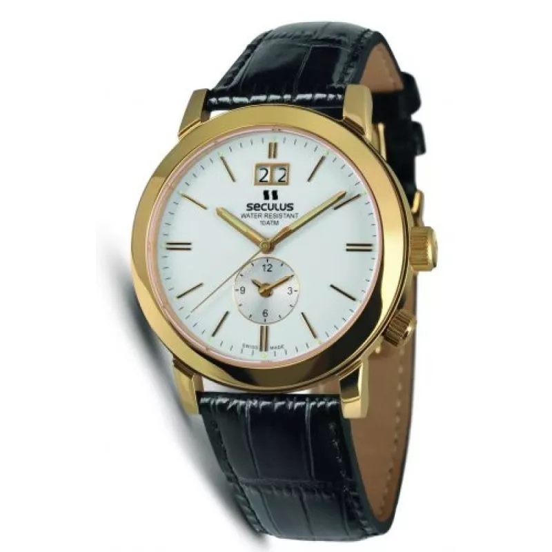 9537-1-620 white, pvd, black leather Швейцарський годинник Seculus