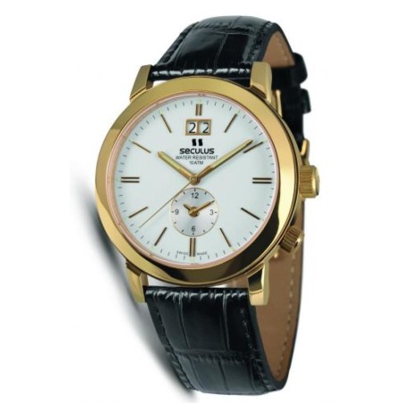 9537-1-620 white, pvd, black leather Швейцарський годинник Seculus