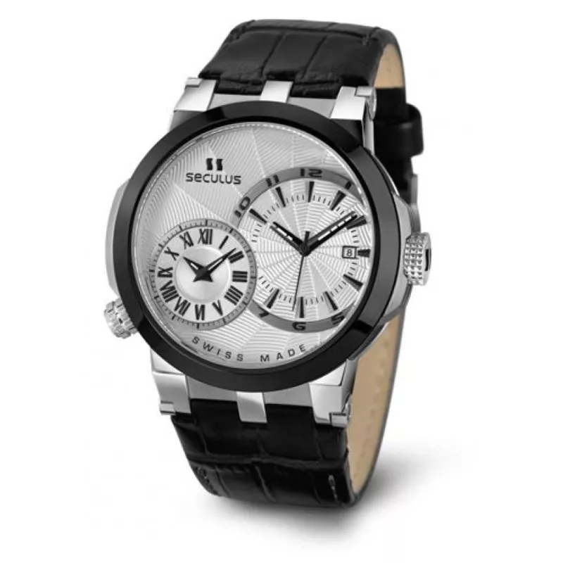 4511-5-775-751 white, ss-ipb, black leather Швейцарський годинник Seculus