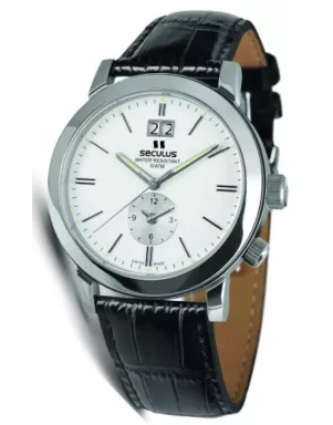 9537-1-620 white, ss, black leather Швейцарський годинник Seculus