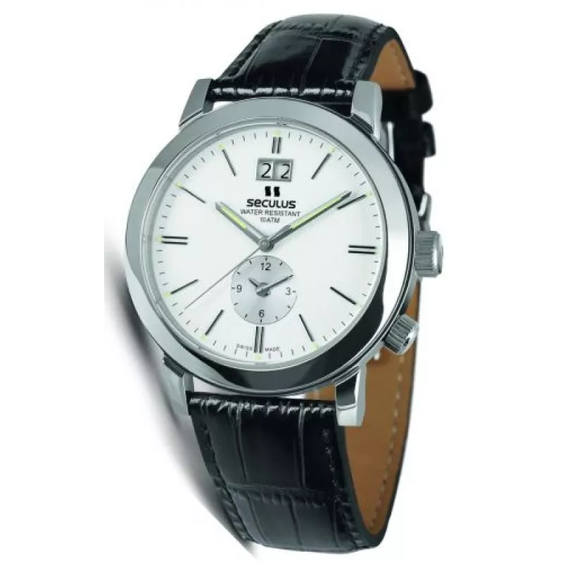 9537-1-620 white, ss, black leather Швейцарський годинник Seculus