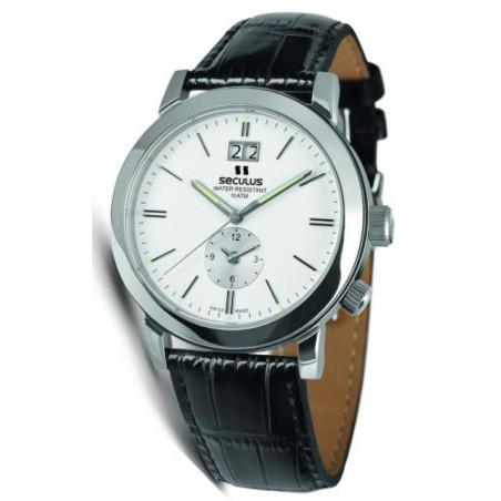 9537-1-620 white, ss, black leather Швейцарський годинник Seculus
