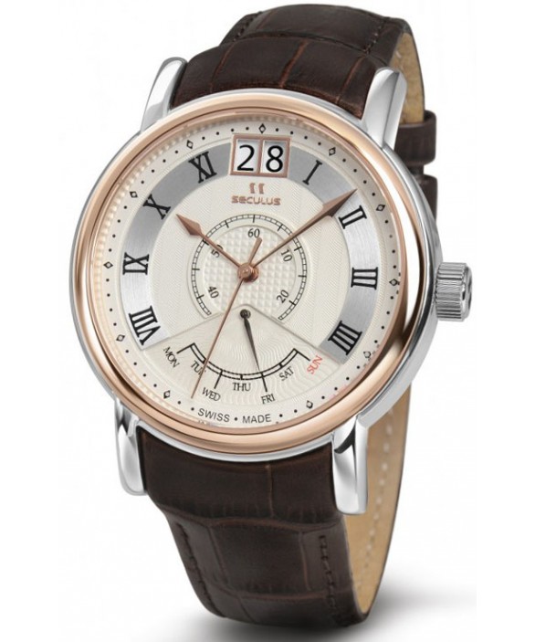 Часы Seculus 4506.3.7003 white, ss-r, brown leather