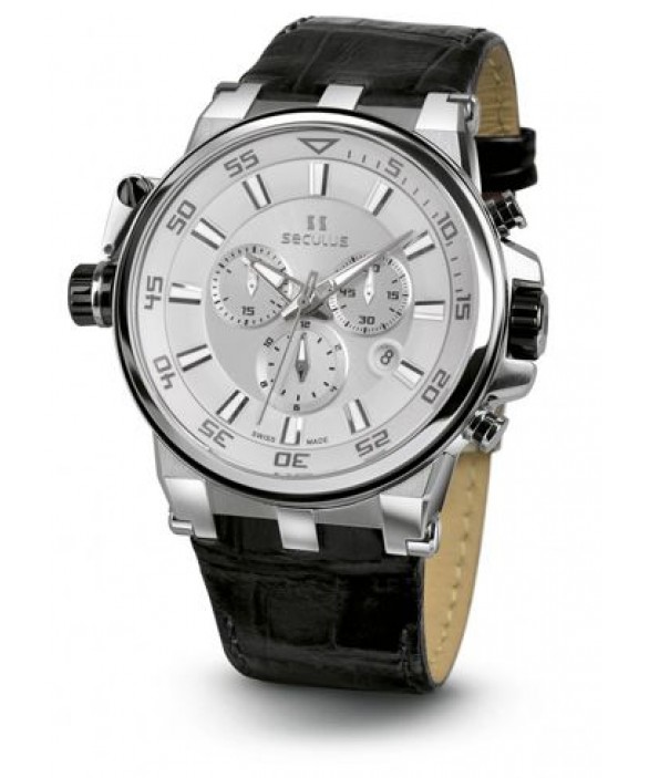 Часы Seculus 4510.5.503D white, ss, black leather