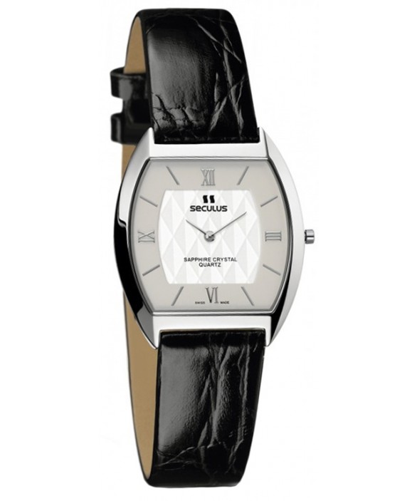 Часы Seculus 1613.1.106 white, ss, black leather