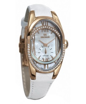 Seculus 1668.2.1064 white, pvd-r cz stones, white leather