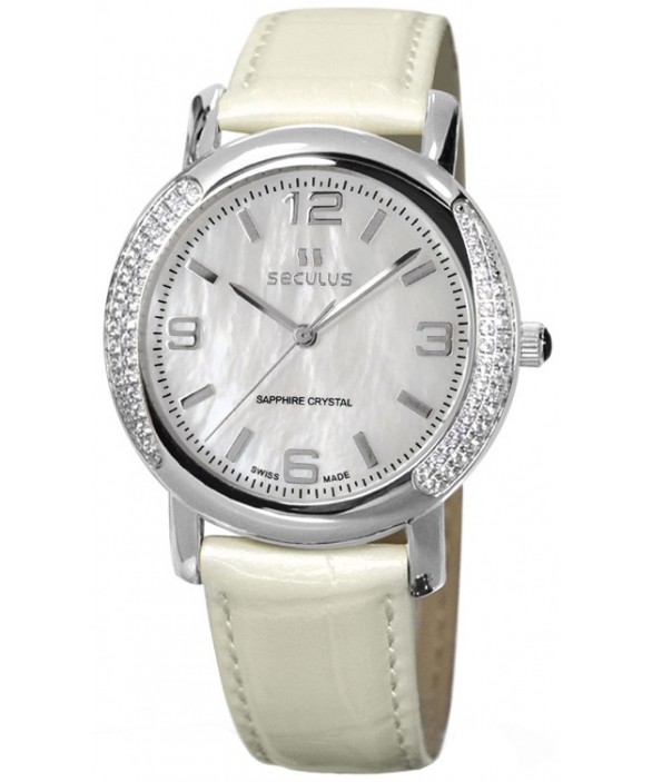 Часы Seculus 1673.2.1063 white-cz, ss-cz, pearl leather