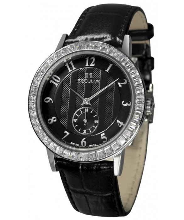 Часы Seculus 1675.2.1069 black, ss cz stones, black leather