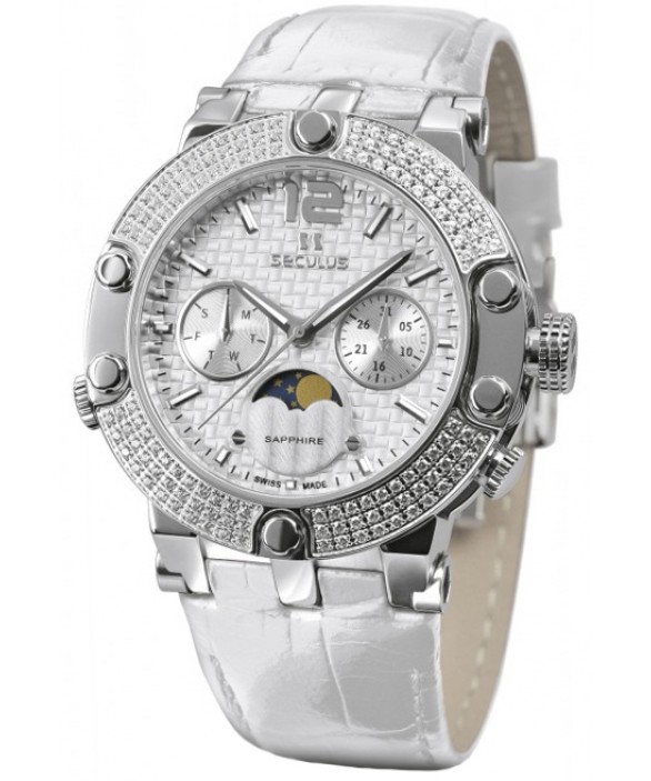Часы Seculus 1690.5.706 white, ss with stones, white leather