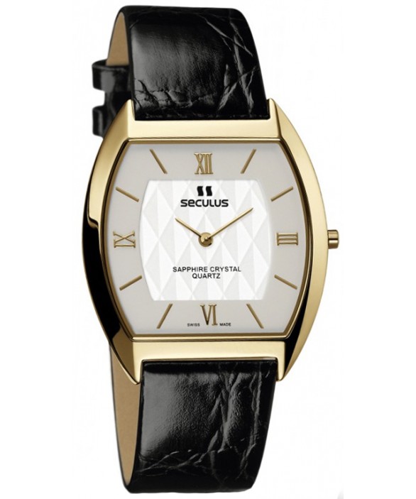 Часы Seculus 4453.1.106 white, pvd, black leather