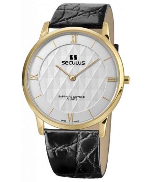 Часы Seculus 4455.1.106 white, pvd, black leather