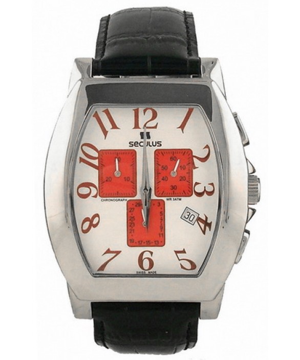 Часы Seculus 4469.1.816 ss case, white with red eyes dial, black leather