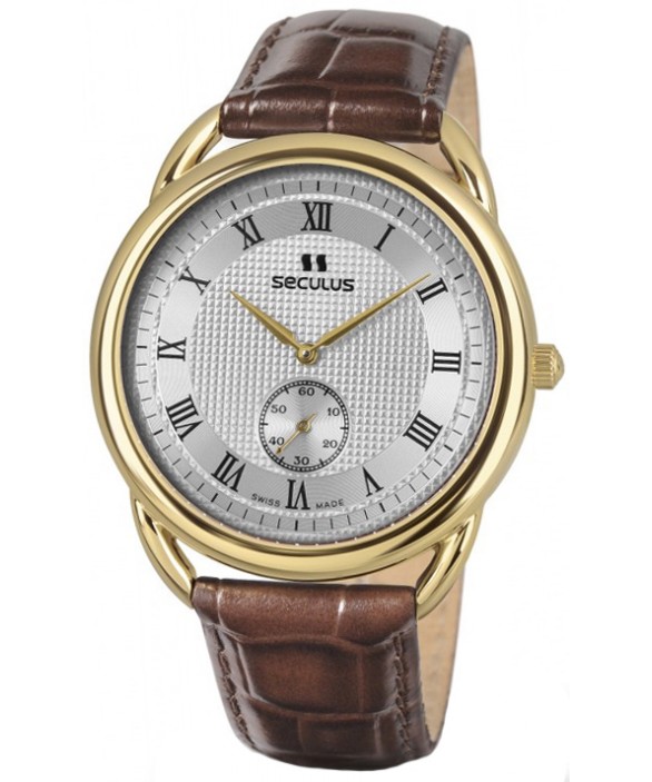 Часы Seculus 4483.2.1069 pvd-y, white dial, brown leather