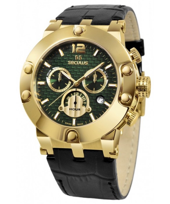 Часы Seculus 4490.2.503 green, pvd-y, black leather