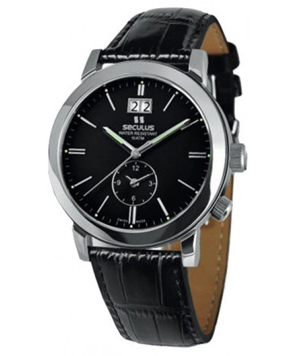 Часы Seculus 9537.1.620 black, ss, black leather